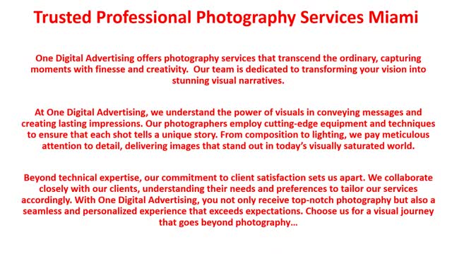 One Digital Advertising - Professional Photography in Miami, FL