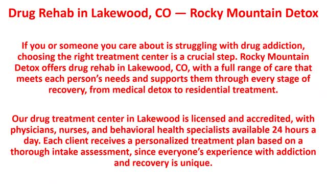Rocky Mountain Detox, LLC - Professional Drug Rehab Center in Lakewood, CO