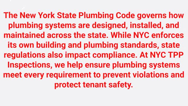 NYC TPP Inspections : State Plumbing Code in New York