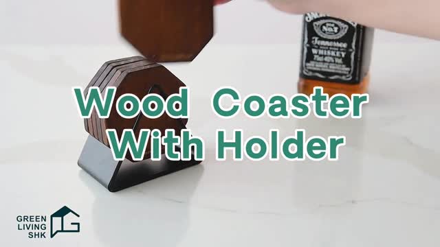 Hand crafted wood coasters for drinks with holder