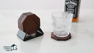 Hand crafted wood coasters for drinks with holder